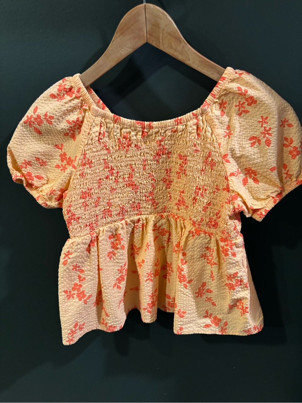 Cat & Jack Peach Smocked Peplum Top with Coral Floral Print
